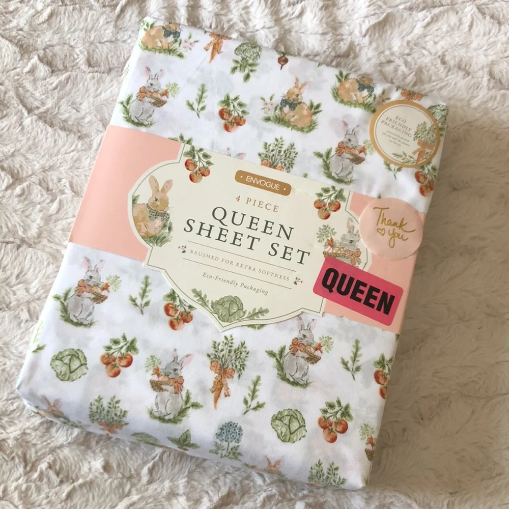 Envogue Botanical Bunny Rabbit QUEEN Sheet Set